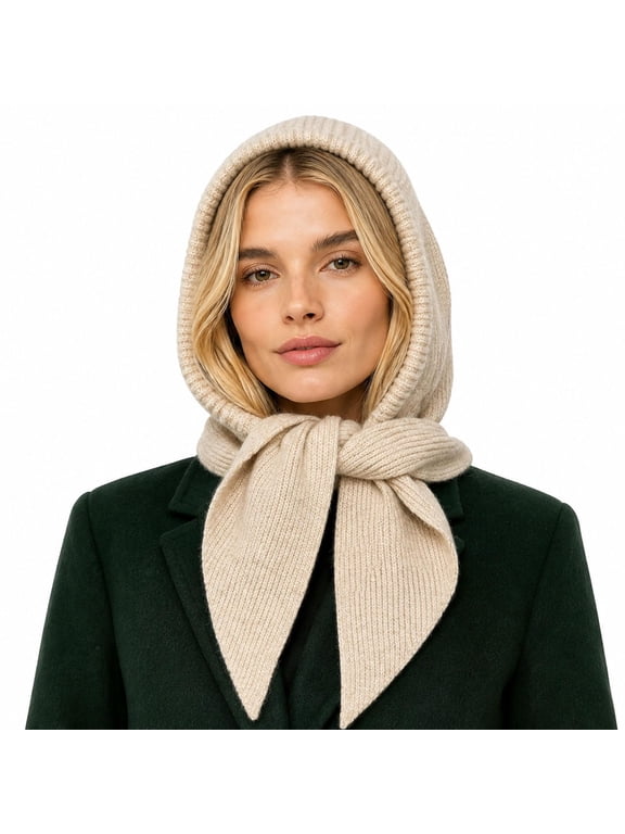 Women's Winter Knit Hooded Scarf Hat, Soft Warm Comfort One-Piece Bonnet Wrap for Cold Weather