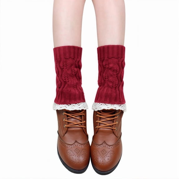 Women's Winter Knit Leg Warmers, 24 Inch Dance Party & Sports Socks, Red