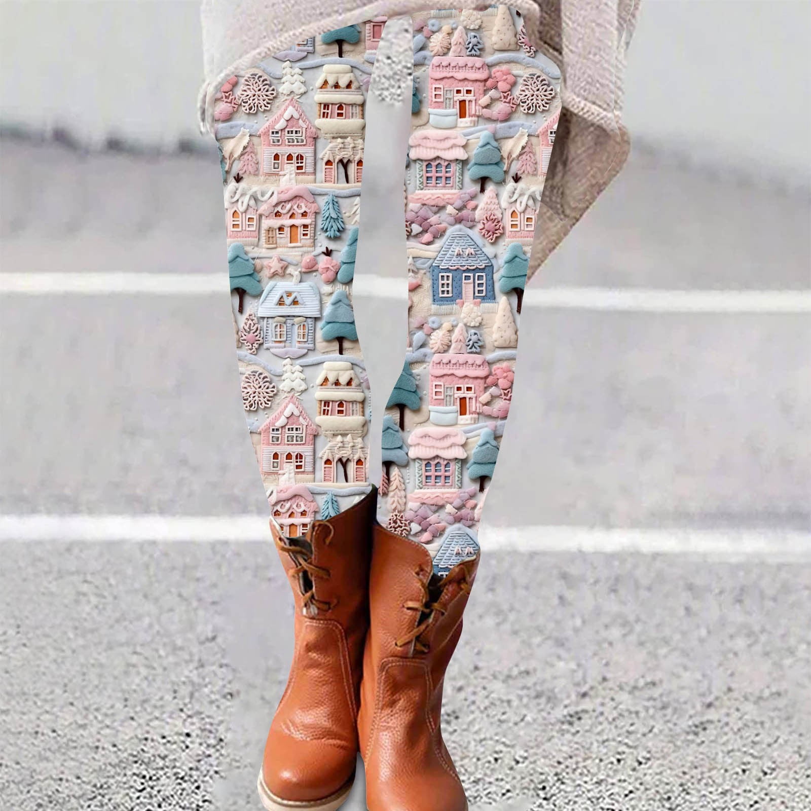 Women's Winter Knit Patterned Leggings Warm and Cozy Snowflake Design