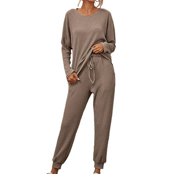 Women's Winter Knit Sets Plus Size Solid Outfits Suits Casual Loose-Fit 2 Piece