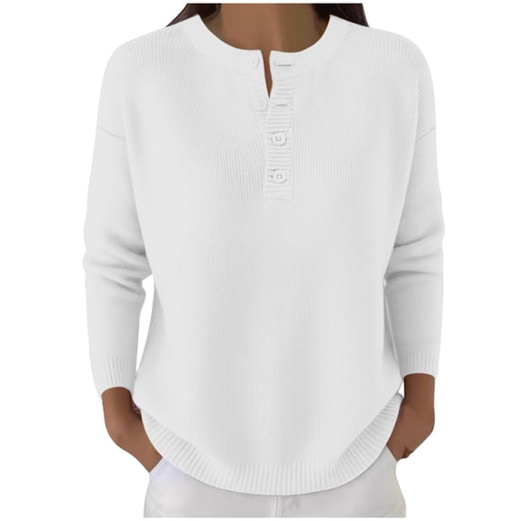 Women's Winter Knit Sweater V-Neck Button Down Loose Solid Color Long Sleeve Casual Fashion Outerwear Elegant Daily Wear Comfortable Warm Outfit White L
