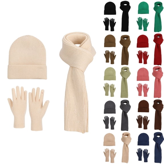 Women's Winter Knit Warm Hat Beanie Long Scarf and Screen Gloves Set Caps Neck Scarves Collection