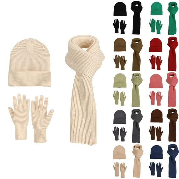 Women's Winter Knit Warm Hat Beanie Long Scarf and Screen Gloves Set Caps Neck Scarves Collection