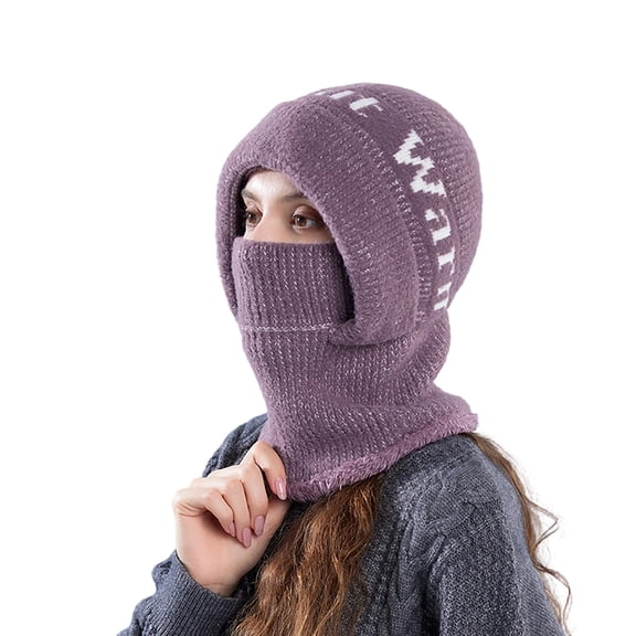 Women’s Winter Knitted Balaclava Hat Fleece Lined Full Face Ski Mask with Neck Warmer Thermal Hood Scarf Unisex Cold Weather Headwear