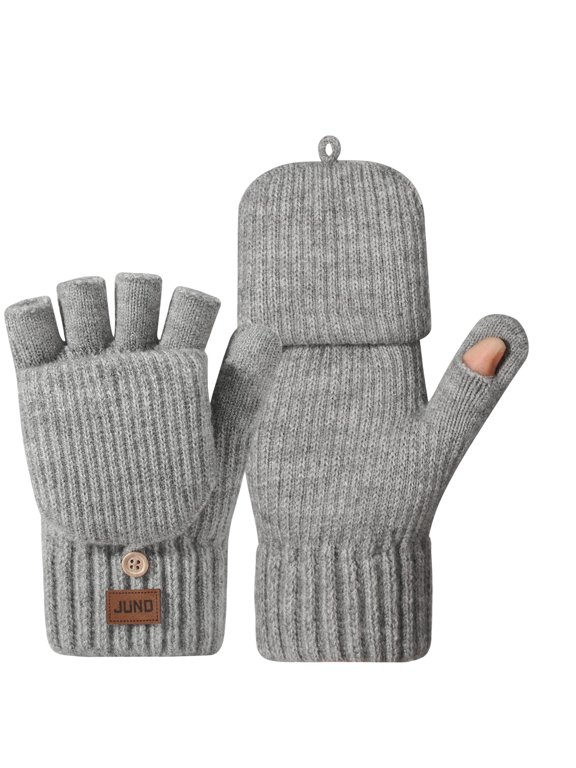 Women's Winter Knitted Gloves Double Layer Extra Thick Warm Mittens with Flip Cover for Cold Weather
