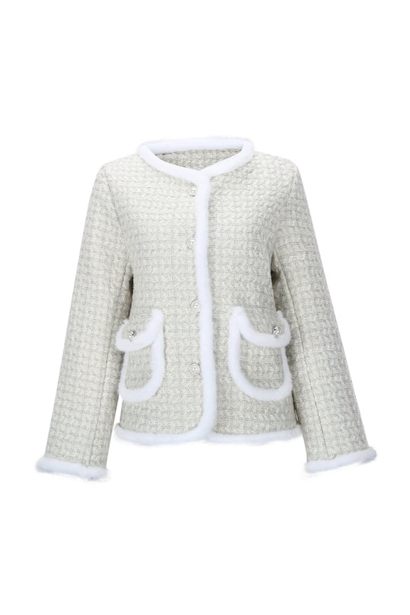 Women's Winter Lamb's Wool Coat Fashionable Elegant Floral Texture Thickened Jacket Coarse Thin Top Outerwear