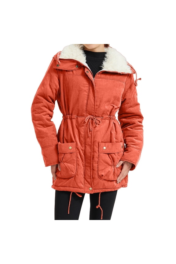 Women's Winter Length Thick Warm Faux Lamb Wool Lined Coat