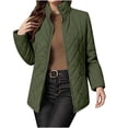 thumbnail image 1 of Women's Winter Lightweight Coats Solid Color Long Sleeved Thermal Zip Outerwear Medium Length Stand Up Collar Pocket Jackets Green S, 1 of 9
