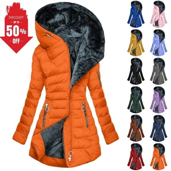 Women's Winter Long Coats Fleece Lined Parka Jacket Hooded Long Winter Warm Shearling Fleece Long Coats Jackets