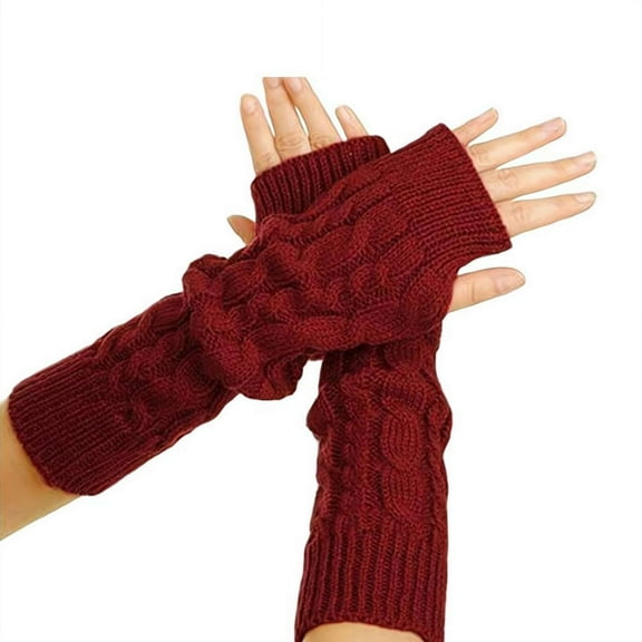 Women's Winter Long Fingerless Gloves Knit Mitten Gloves Arm Sleeves for Women with Thumb Hole