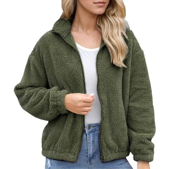 Women's Winter Long Sleeve Loose Warm Stand Up Collar Zipper Cardigan winter coats for women