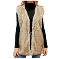 thumbnail image 1 of Byworldtasic Vest for Women Women's Winter Long Style Sleeveless Vest Solid Color Short V-neck Warm Artificial Fur Top Jacket, 1 of 8