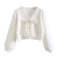 thumbnail image 1 of Women's Winter Loose Knit Bow Sweater Coat in Soft Velvet for Casual and Warmth, 1 of 6