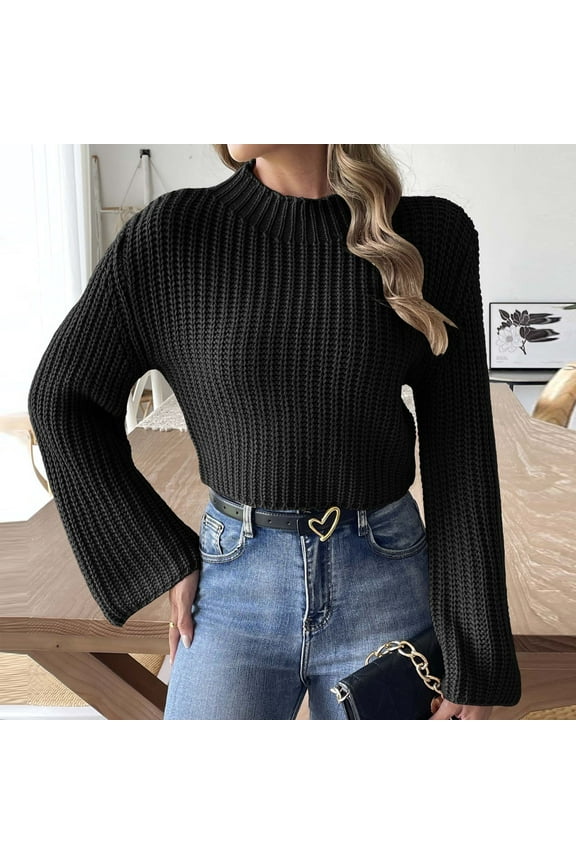 Women's Winter Loose Solid Sweater Long Sleeve Round Neck Sweater Top Pullover Knit for Casual Work Office Daily Wear Classic Wardrobe Essential Clothing | Ihhxva,Black XL