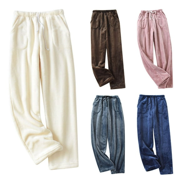 Women's Winter Lounge Pants with Soft Warm Pile Lining Comfortable Loose Fit Wide Leg Trousers for Home Wear