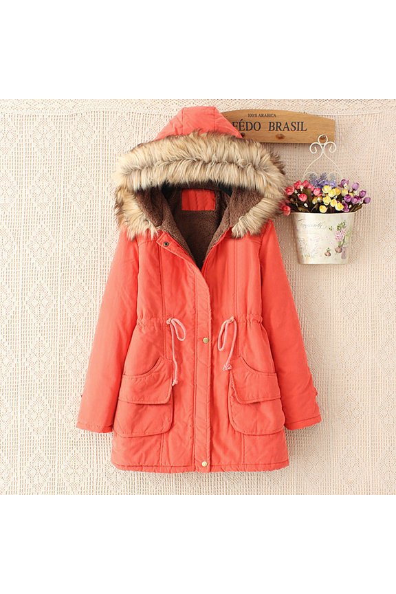 Women's And Winter Medium Long Drawstring Slim Hooded Large Wool Collar Padded Coat Mono Coat All Womens plus Size Women Coats And Jackets Hoods for Jackets Hooded Jacket for Women Leather Sleeve