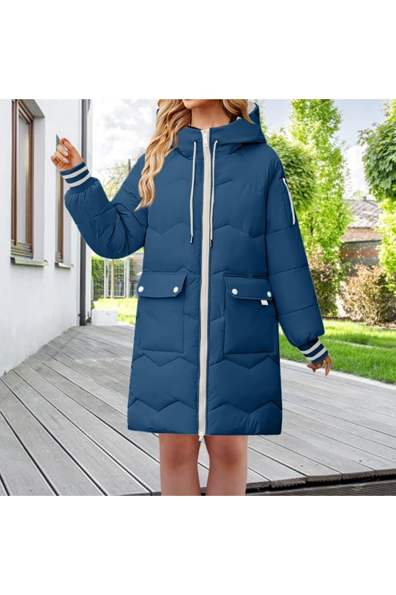 Women's Winter Down Mid Length Coat Loose Thickened Color Matching Jacket Maternity Hoodie Girls Zipper Jackets Flare Coats for Women down Coats Wearing Someone Else's Clothes plus Size Women Fashion