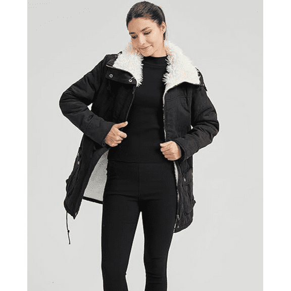 Women's Winter Mid Length Thick Warm Faux Lamb Wool Lined Jacket Coat