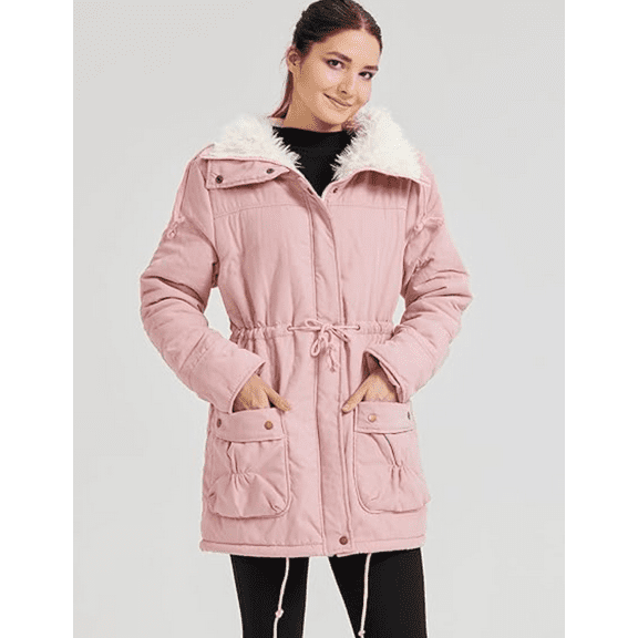 Women's Winter Mid Length Thick Warm Faux Lamb Wool Lined Jacket Coat