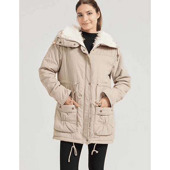 Women's Winter Mid Length Thick Warm Faux Lamb Wool Lined Jacket Coat