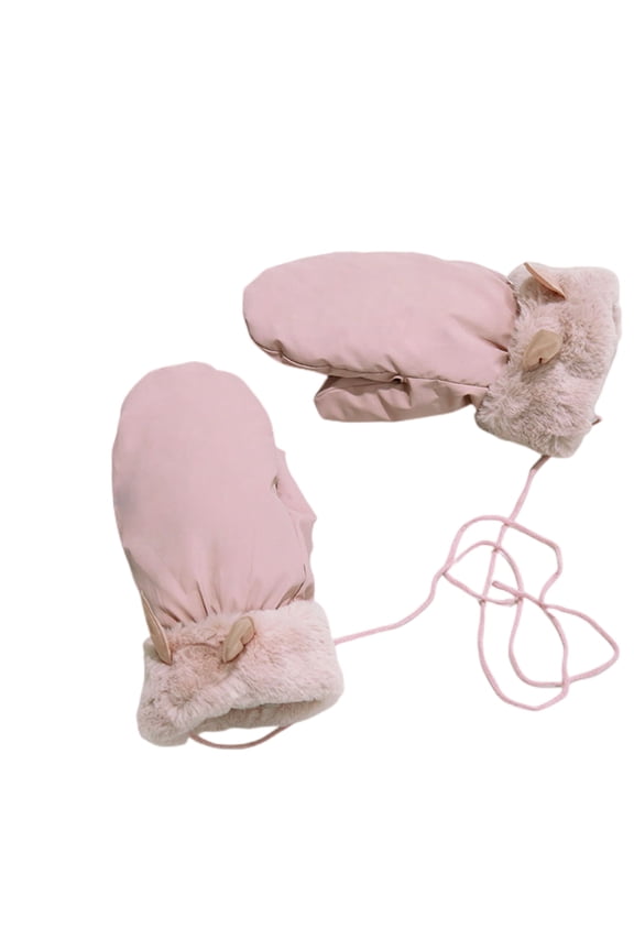 Women's Winter Mittens with String Warm Lining Cozy Fuzzy Gloves Cold Weather Accessories