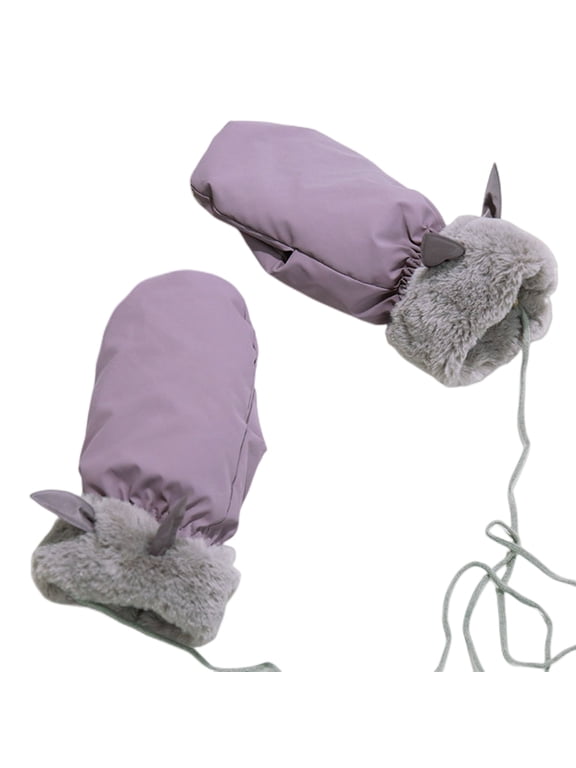 Women's Winter Mittens with String Warm Lining Cozy Fuzzy Gloves Cold Weather Accessories
