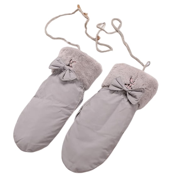 Women's Winter Mittens with String Warm Lining Cozy Fuzzy Gloves Cold Weather Accessories