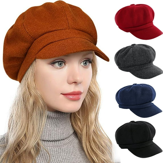 Women's Winter Newsboy Hat with Visor Beret Caps Visor Cap for Ladies
