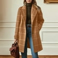 thumbnail image 1 of Women's Winter Notched Collar Plaid Wool Blend Trench Coat Plus Size Mid-Length Peacoat Color Coffee Size XL, 1 of 4
