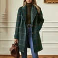 thumbnail image 1 of Women's Winter Notched Collar Plaid Wool Blend Trench Coat Plus Size Mid-Length Peacoat Color Dark Green Size S, 1 of 5
