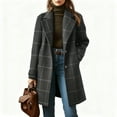 thumbnail image 1 of Women's Winter Notched Collar Plaid Wool Trench Coat - Button Down Mid-Length Overcoat (Dark Gray, XL), 1 of 4