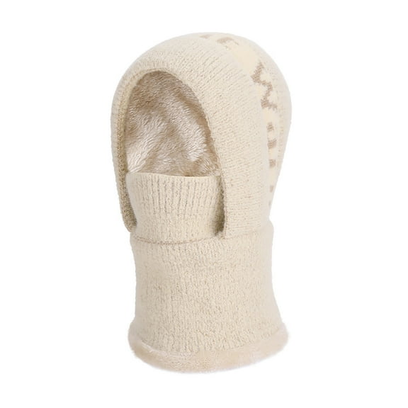 Women’s Winter Outdoor Cycling Knitted Wool Hat Hooded Design Integrated With Scarf & Face Mask Ear-Protected Fleece-Lined Warm Windproof Cold-Resistant Soft Comfortable Gear