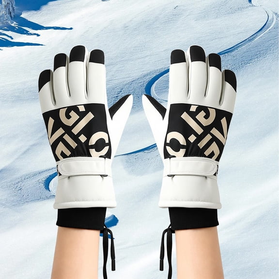 Women's Winter Outdoor Cycling Skiing Gloves, Touchscreen Anti-Slip Warm Gloves, Windproof Waterproof Sports Gloves for Cold Weather, Thermal Insulated Ladies Sports Gloves - Beige