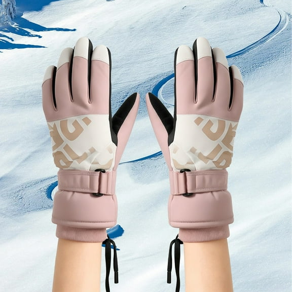 Women's Winter Outdoor Sports Gloves, Touchscreen Skiing and Cycling Gloves, Windproof Waterproof Thermal Gloves, Anti-Slip Cold Weather Activity Gloves - Pink