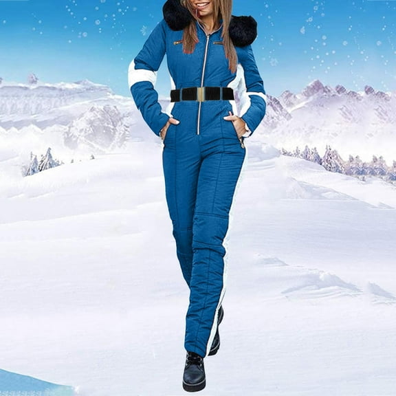 Women's Winter Outdoor Sports Jumpsuit with Removable Collar Outdoor Sports Zipper Ski Suit