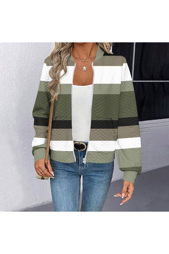 Women's Winter Outerwear Jacket Gradient Printed Pocket Zipper Long Sleeve Casual No Hood