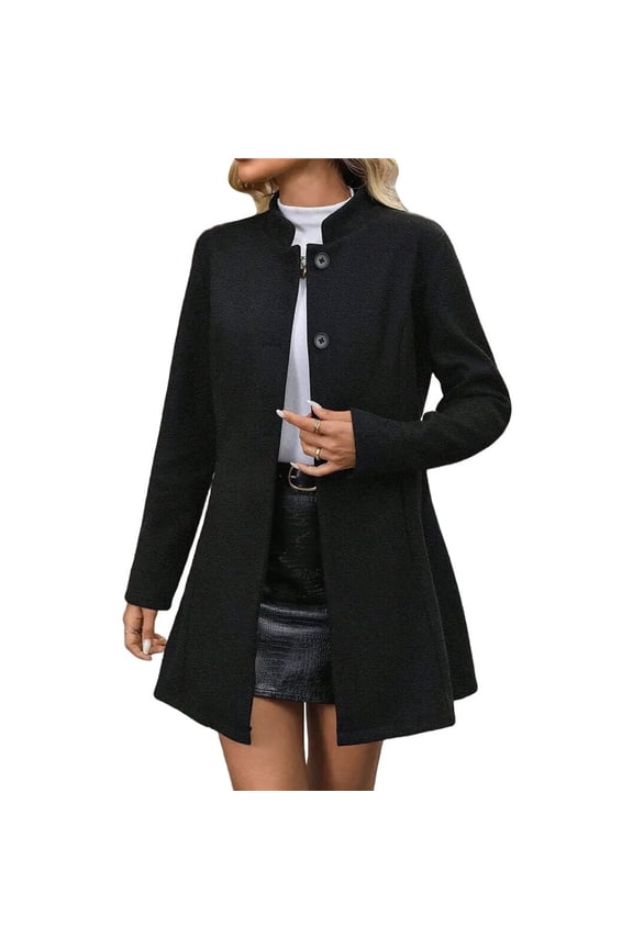 Women's Winter Overcoat Mid-Long Stand Collar Single Breasted Coat Outerwear Black L