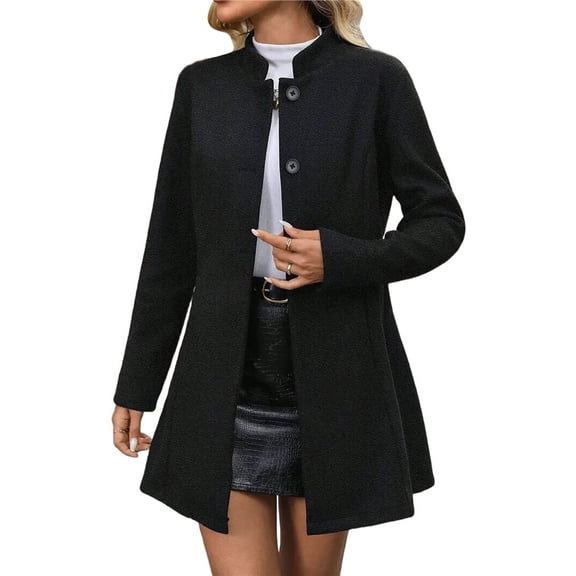 Women's Winter Overcoat Mid-Long Stand Collar Single Breasted Coat Outerwear Black XL