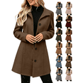 thumbnail image 1 of Women's Winter Overcoat Mid Long Stand Collar Single Breasted Coat Solid Color Loose relaxed fit Versatile office daily outerwear, 1 of 10