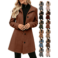 thumbnail image 1 of Women's Winter Overcoat Mid Long Stand Collar Single Breasted Coat Solid Color Loose relaxed fit Versatile office daily outerwear, 1 of 10