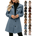 thumbnail image 1 of Women's Winter Overcoat Mid Long Stand Collar Single Breasted Coat Solid Color Loose relaxed fit Versatile office daily outerwear, 1 of 10