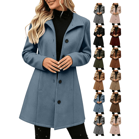 Women's Winter Overcoat Mid Long Stand Collar Single Breasted Coat Solid Color Loose relaxed fit Versatile office daily outerwear