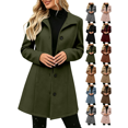 thumbnail image 1 of Women's Winter Overcoat Mid Long Stand Collar Single Breasted Coat Solid Color Loose relaxed fit Versatile office daily outerwear, 1 of 10
