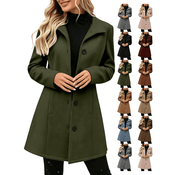 Women's Winter Overcoat Mid Long Stand Collar Single Breasted Coat Solid Color Loose relaxed fit Versatile office daily outerwear