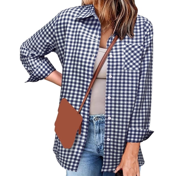 Women's Winter Oversize Plaid Blue Print Casual Cardigan Lace Long Sleeve Blouse Outfits Clothes with Hooded XL