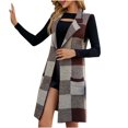 thumbnail image 1 of Women's Winter Oversize Plaid Brown New Casual Sleeveless Lapel Long Cardigan XL, 1 of 3