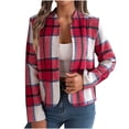 thumbnail image 1 of Women's Winter Oversize Plaid Red Winter Long-sleeved Casual Hoodless Coats XL, 1 of 7