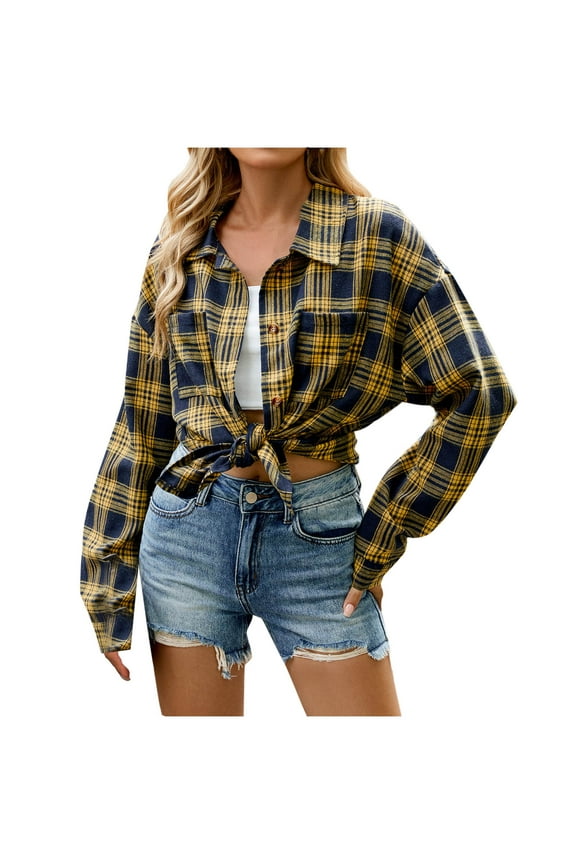 Women's Winter Oversize Plaid Yellow Casual Lapel Long Sleeve Unless Casual Coat L