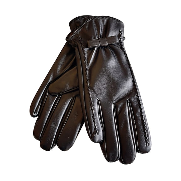 Women’s Winter PU Leather Touch Screen Gloves – Warm Soft Lining, Cute Anti-Slip Driving & Cycling Gloves for Cold Weather