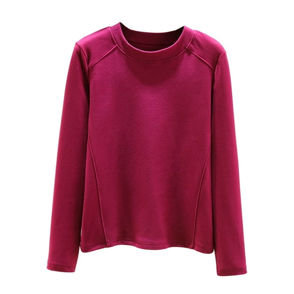 Women's Winter Pajama Base Layer Thermal Underwear Crew Neck Long Sleeve Shirts Cozy Home Wear Soft Sleepwear Plush Loungewear